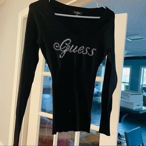 Guess black long sleeve with crystal logo